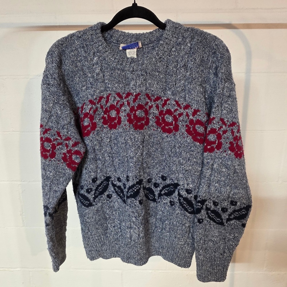 CLEARANCE 💲6️⃣ Cable Knit Fair Isle Sweater‎ Blue Red Floral Navy Leaf Medium